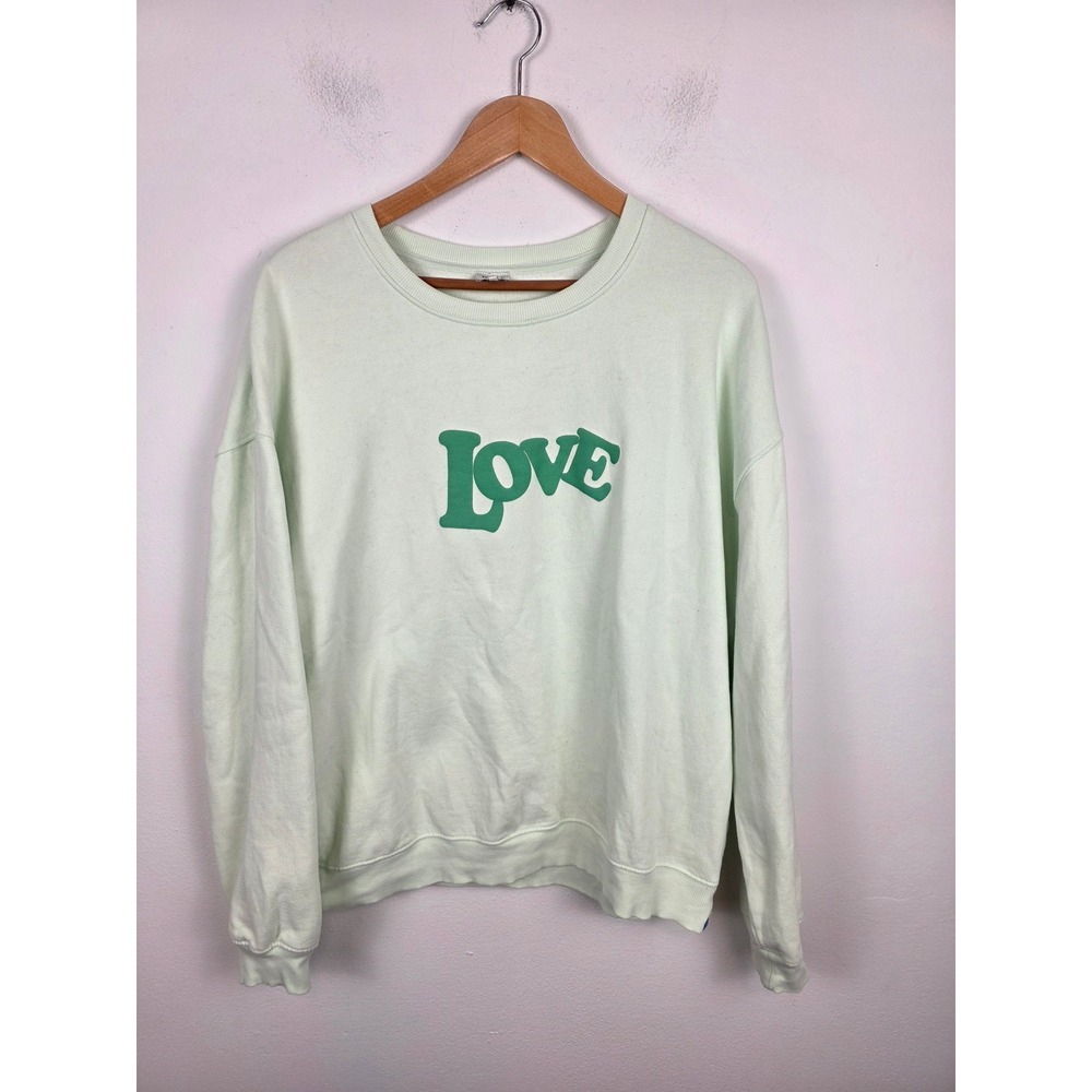 KULE The Love Sweatshirt Mint Green Organic Cotton Graphic Pullover Large